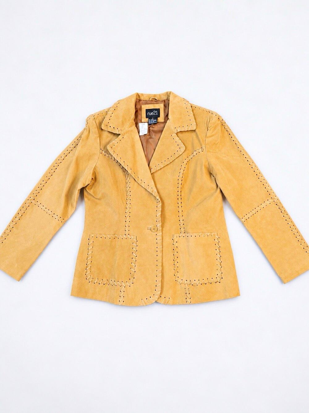 Vintage Y2K Rue21 Suede Leather Jacket Women’s L Tan Western Whipstitch